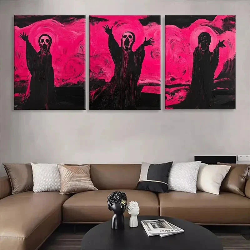 3pcs Bold Pink and Black Scream Décor Perfect Wall Art Set Canvas Framed 40x60cm - High Quality Print 100% Australian Made Wall Canvas Ready to Hang