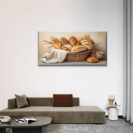 Bread Wheat Basket Wall Art Canvas Office Home Room Framed 80x45cm