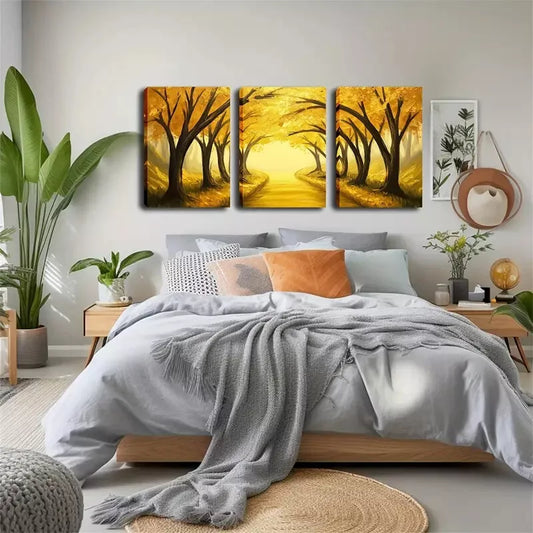 3pcs Dreamlike, Autumn Tree Passage Wall Art Set Canvas Framed 40x60cm - High Quality Print 100% Australian Made Wall Canvas Ready to Hang