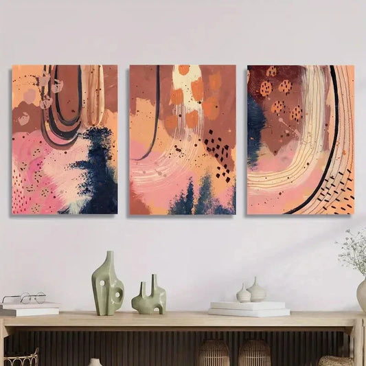 3pcs Orange & Pink Earth Tone Metal Print Ready to Hang Art