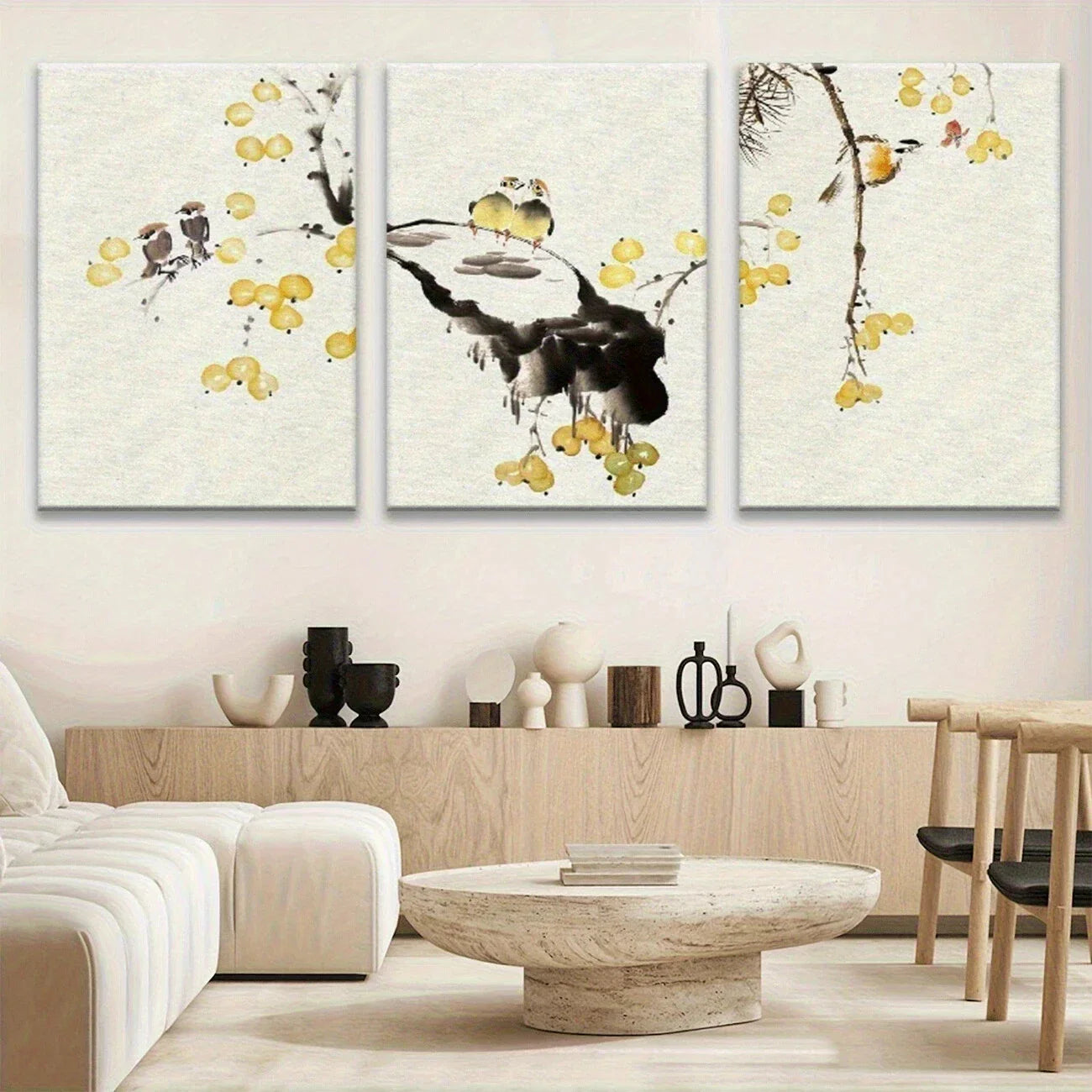 3pcs Small Yellow Fruits on Branches Metal Print Ready to Hang Art