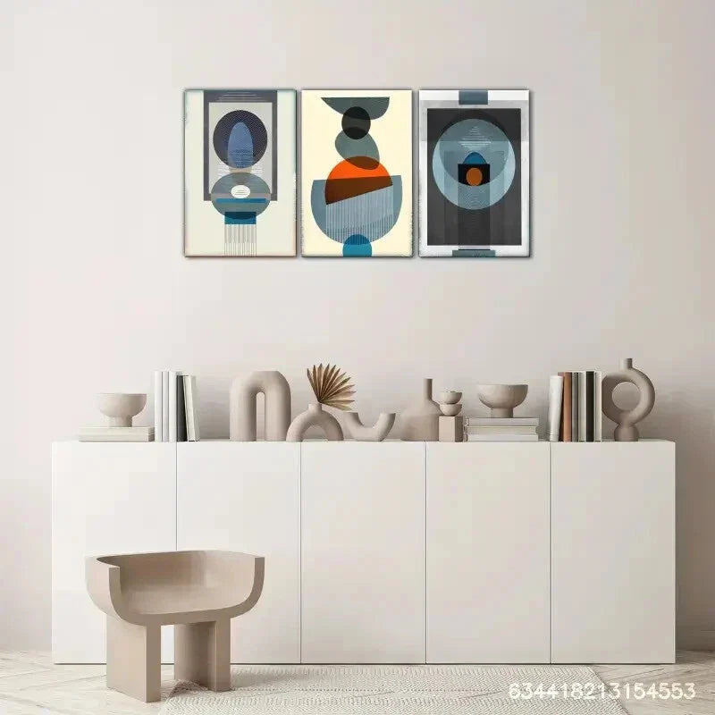 3pcs Geometric Pattern and Lines Decorative Post Metal Print Ready to Hang Art