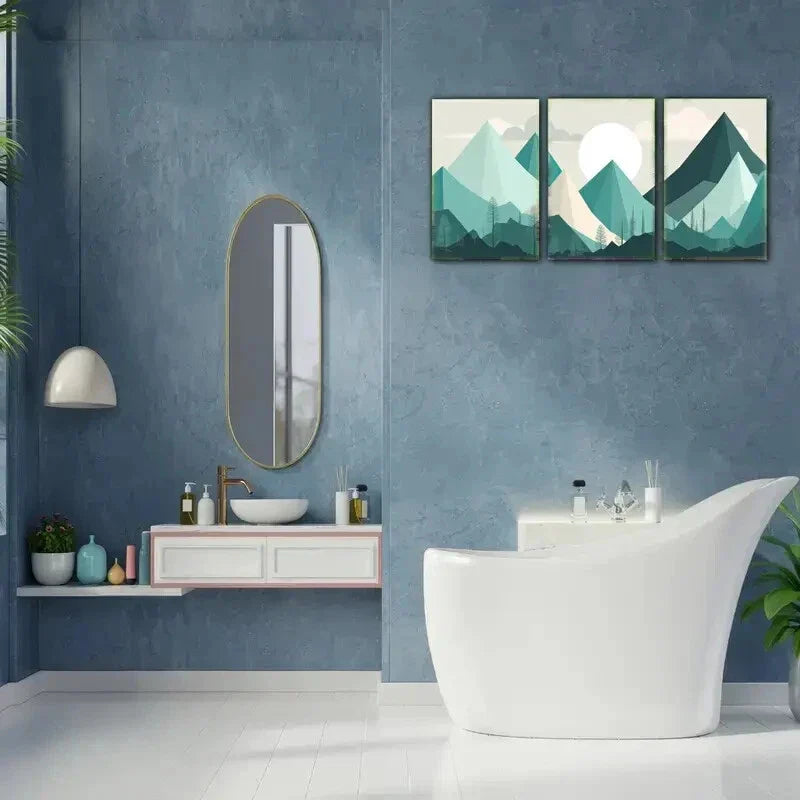 3pcs Mountains Landscape Mural Blue Green Abstract Metal Print Ready to Hang Art