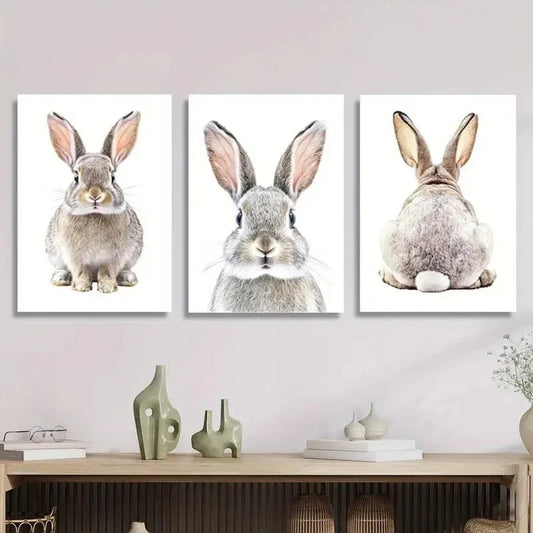 3pcs , bunny, rabbit animal nordic Metal Print Ready to Hang Art