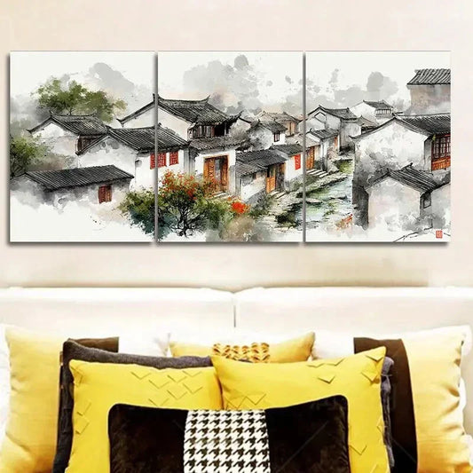 3pcs Jiangnan water town Wall Art Set Canvas Framed 40x60cm - High Quality Print 100% Australian Made Wall Canvas Ready to Hang