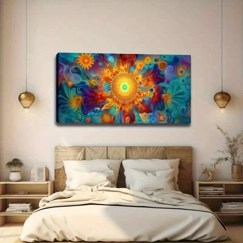 Vibrant Sunflower & Turquoise Wall Art Canvas Office Home Room Framed 120x60cm