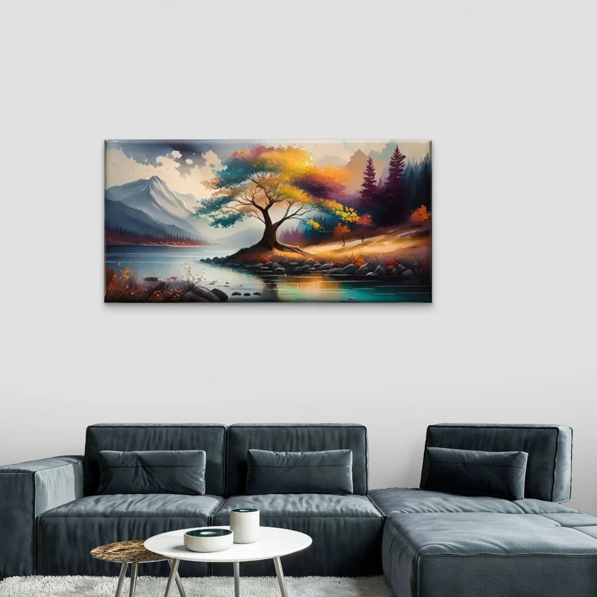 Lakes Trees Mountains Wall Art Canvas Office Home Room Framed 120x60cm