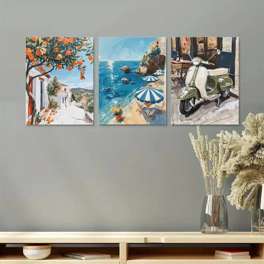 3pcs Featuring Oranges And Lemons Travelers Metal Print Ready to Hang Art