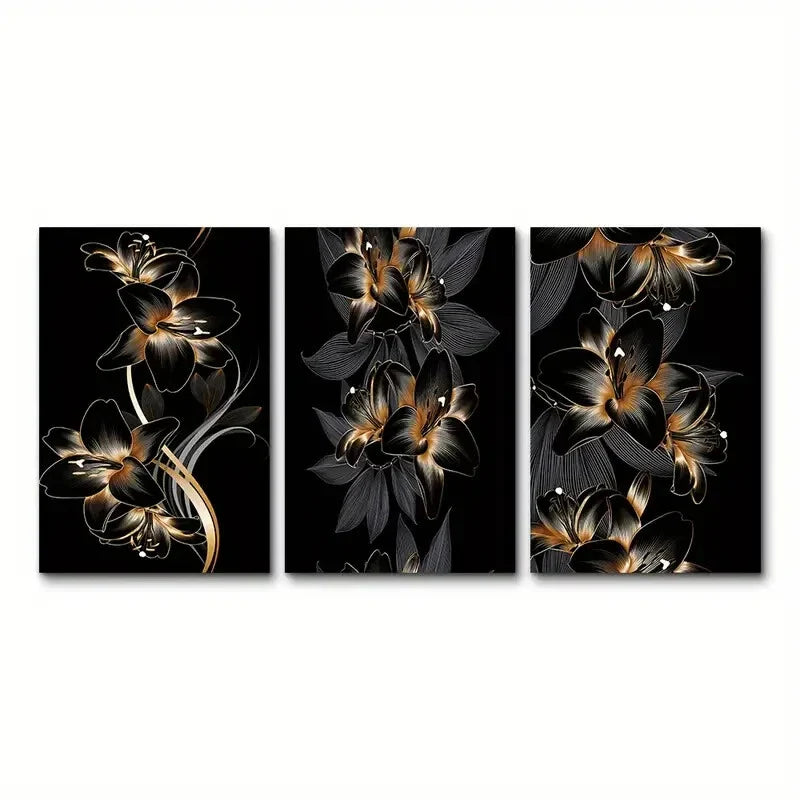3pcs Black and Golden Classic Metal Print Ready to Hang Art