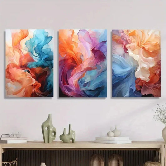 3pcs Decorative Pieces with Colorful Smoke Metal Print Ready to Hang Art