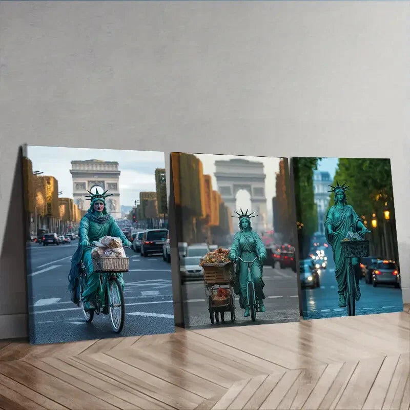 3pcs Goddess cycling In The Streets Wall Art Set Canvas Framed 40x60cm - High Quality Print 100% Australian Made Wall Canvas Ready to Hang
