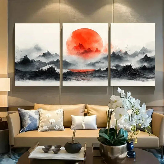 3pcs Zen-Inspired Japanese Wave Haiku Metal Print Ready to Hang Art
