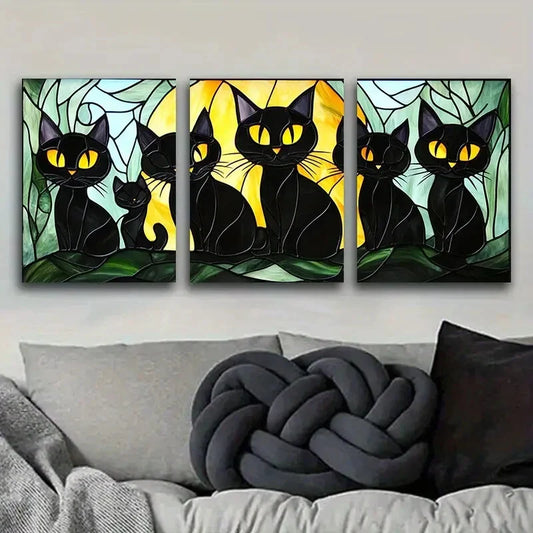 3pcs Black Cats Family Metal Print Ready to Hang Art
