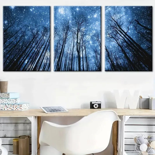 3pcs Dream forest, starry sky in the forest Wall Art Set Canvas Framed 40x60cm - High Quality Print 100% Australian Made Wall Canvas Ready to Hang
