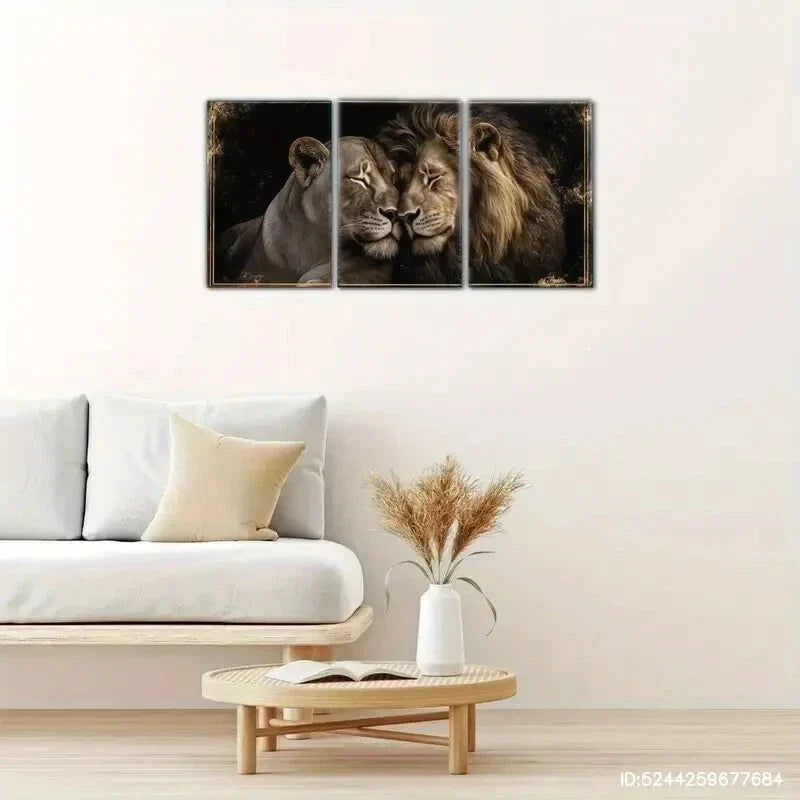 3pcs Modern Love Lion Couple Print Romantic Mural Metal Print Ready to Hang Art