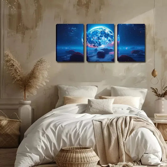 3pcs Giant Bright Moon Wall Art Set Canvas Framed 40x60cm - High Quality Print 100% Australian Made Wall Canvas Ready to Hang