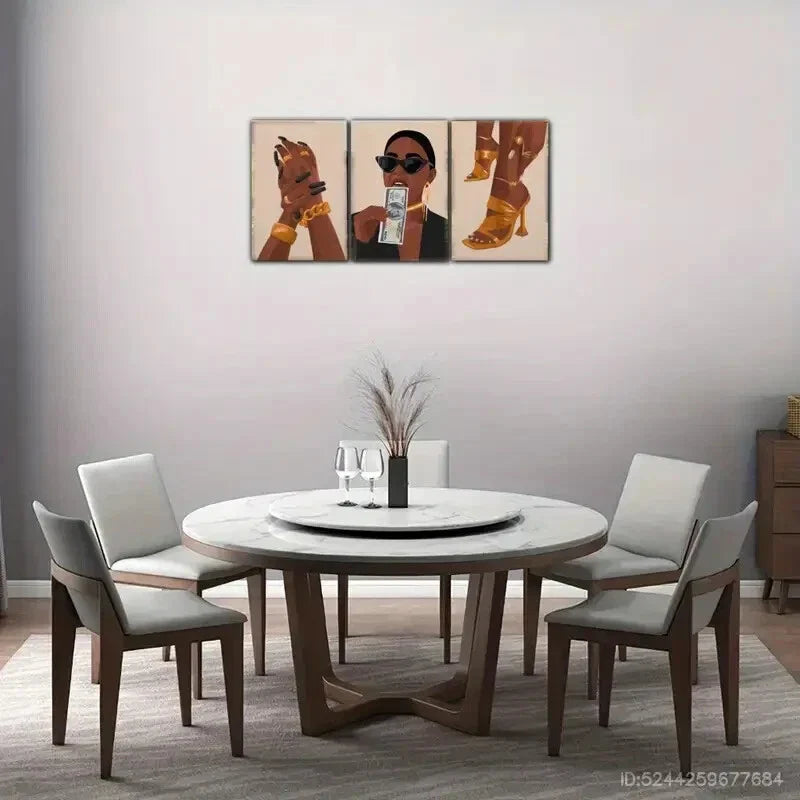 3pcs Black Girl Art Female Portrait Painting Metal Print Ready to Hang Art