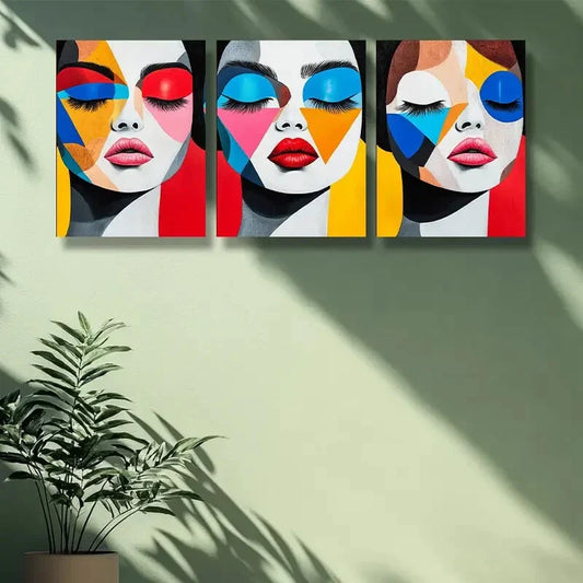 3pcs The girl in makeup, Classic Decor Metal Print Ready to Hang Art