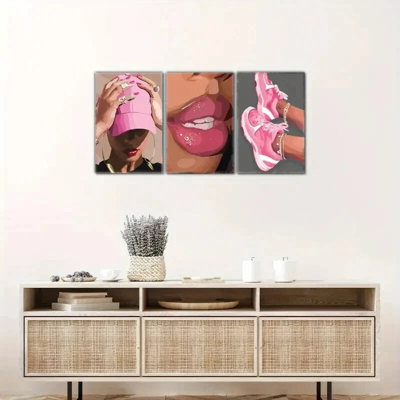 3pcs Featuring Black Woman Art Perfume Illustrate Metal Print Ready to Hang Art
