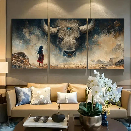 3pcs White Buffalo Woman Native American Metal Print Ready to Hang Art