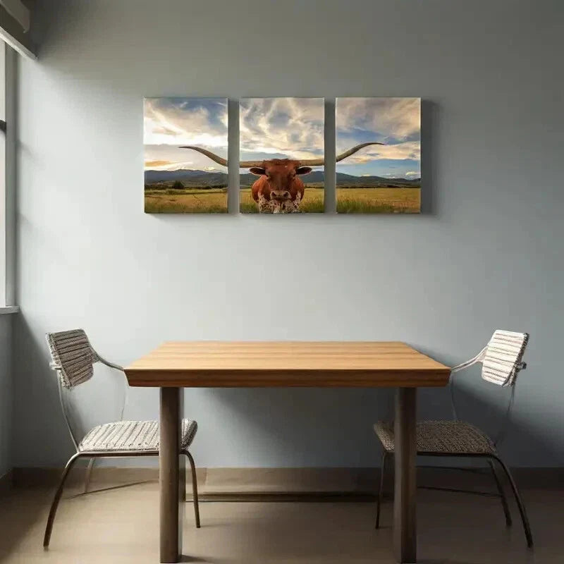 3pcs Animal Pictures Longhorn Metal Print Ready to Hang Art