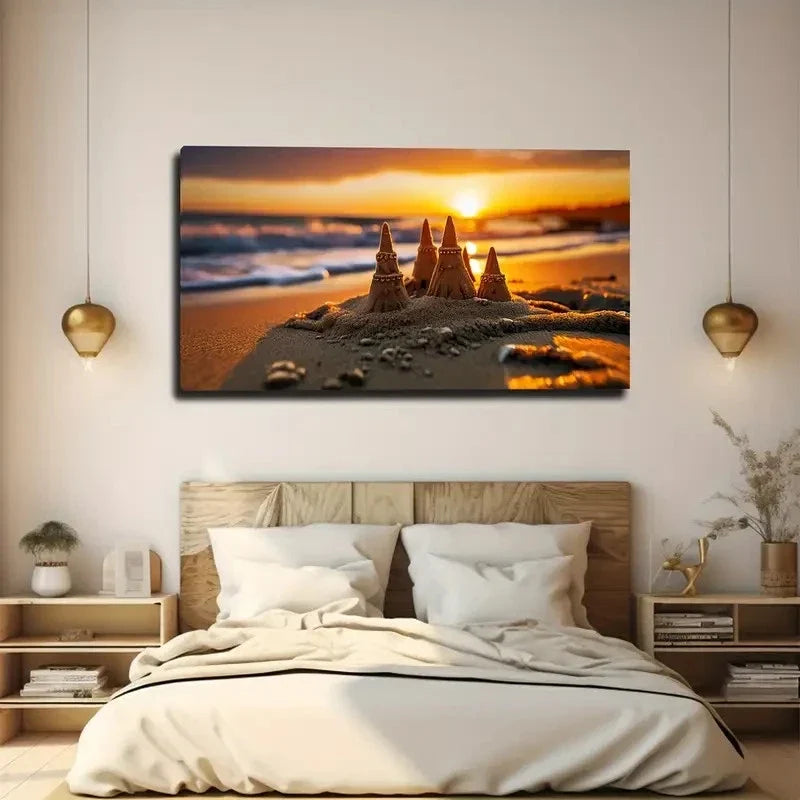 Buying Sunset Sandcastle Wall Art Canvas Office Home Room Framed 80x45cm