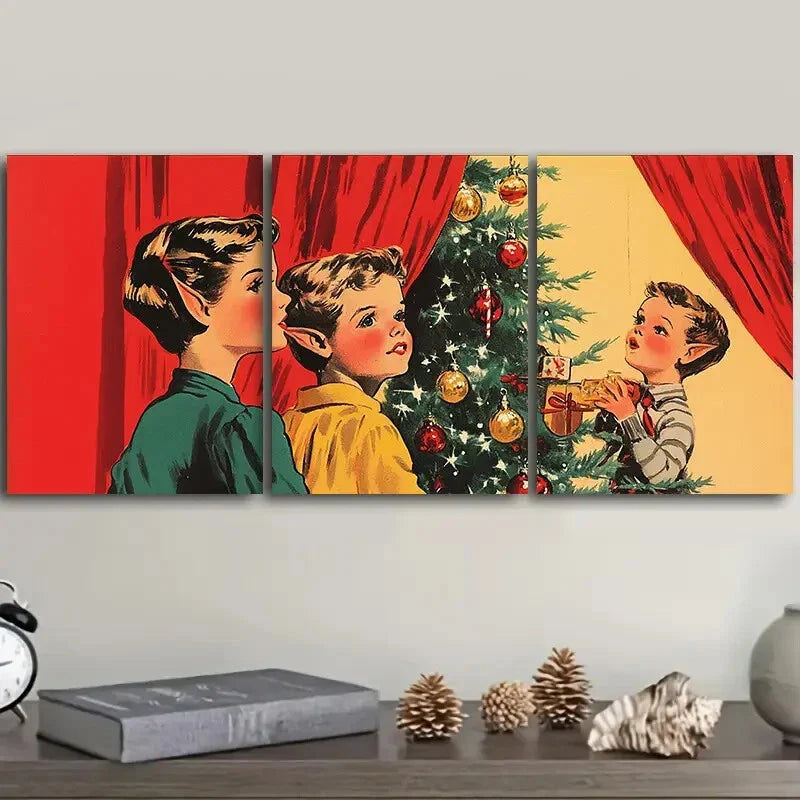 3pcs Merry Christmas Scene, Wall Art Set Canvas Framed 40x60cm - High Quality Print 100% Australian Made Wall Canvas Ready to Hang