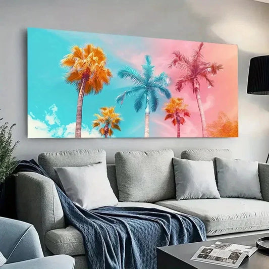 Vibrant Sunrise Date Trees wall canvas office home room framed 120x60cm