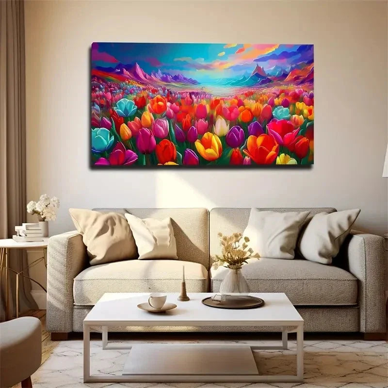 Colorful Tulips Wall Art Canvas Office Home Room Framed 80x45cm