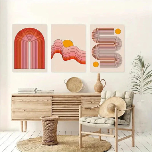 3pcs Mid-century Modern 70s Abstract Metal Print Ready to Hang Art