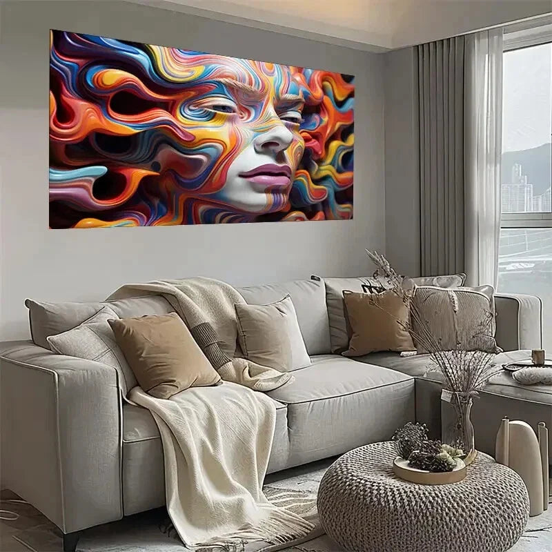 Abstract Liquid Flow Girl Face Wall Art wall canvas office home room framed 120x60cm