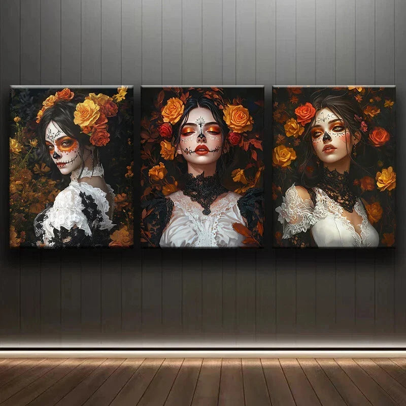 3pcs Modern Figures Yellow Florals Metal Print Ready to Hang Art