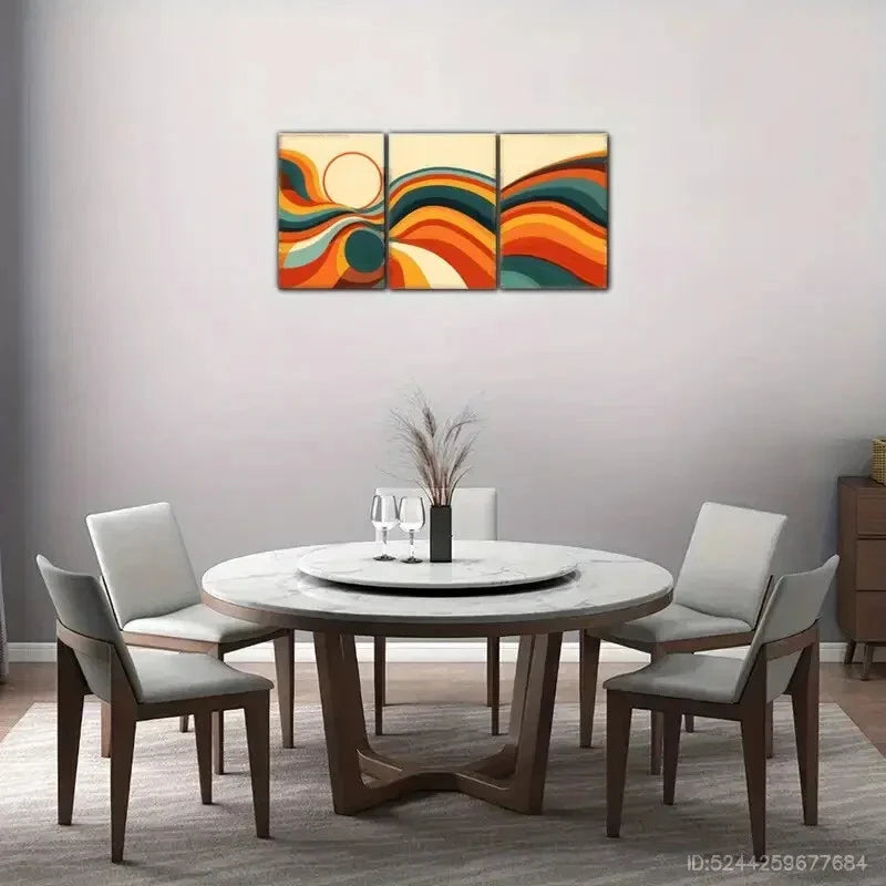 3pcs Abstract Bold Red Yellow And Earthy Tones Metal Print Ready to Hang Art