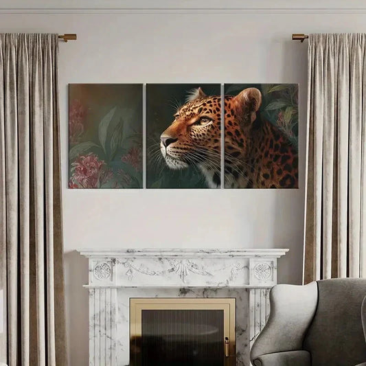 3pcs Artistic Leopard Portrait Exotic Jungle Metal Print Ready to Hang Art