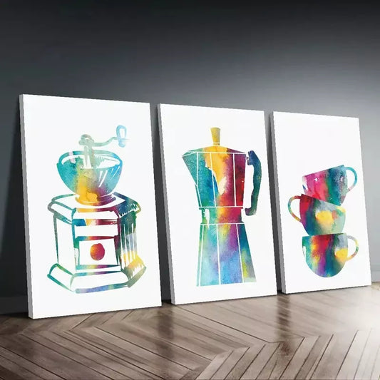 3pcs Colorful Minimalist Kitchen Dining Room Canvas Framed 40x60cm - High Quality Print 100% Australian Made Wall Canvas Ready to Hang