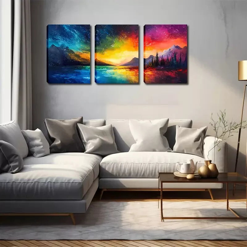 3pcs Colorful Sky And Mountain Wall Art Set Canvas Framed 40x60cm - High Quality Print 100% Australian Made Wall Canvas Ready to Hang