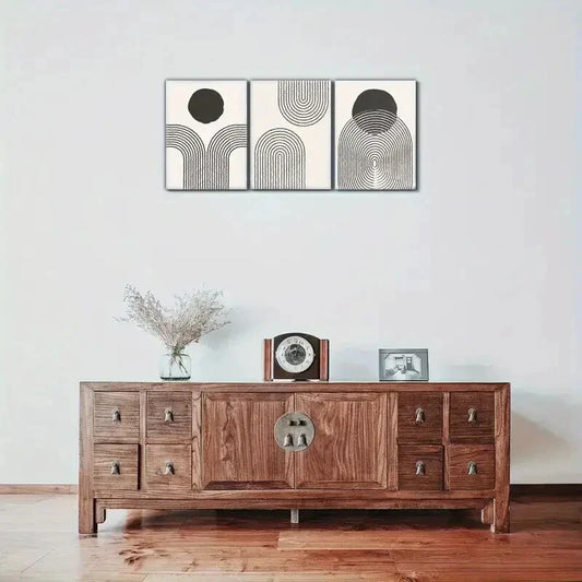 3pcs Black and White Line Art pattern Poster Metal Print Ready to Hang Art