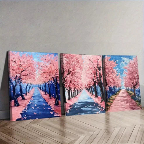 3pcs Featuring Pink Cherry Blossom Trees Nature Wall Art Set Canvas Framed 60x90cm - High Quality Print 100% Australian Made Wall Canvas Ready to Hang