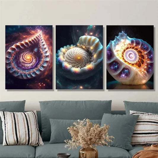 3pcs Cosmic shell art, fantasy Metal Print Ready to Hang Art