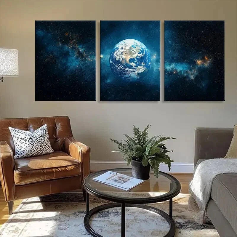 3pcs Stunning Cosmic View of the Earth Perfect Wall Art Set Canvas Framed 40x60cm - High Quality Print 100% Australian Made Wall Canvas Ready to Hang
