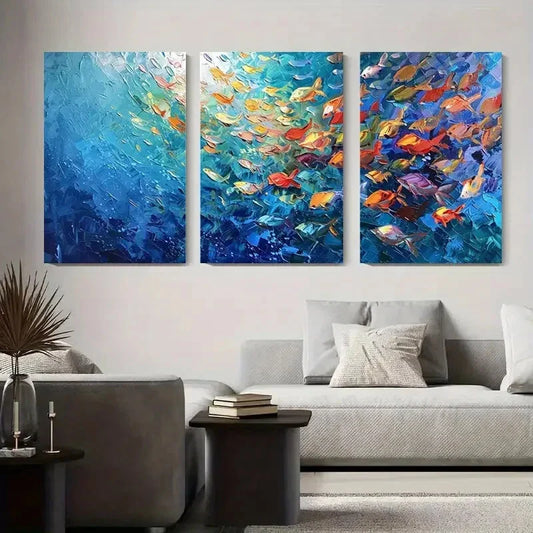 3pcs Colorful Fish in Blue Waters Ocean Metal Print Ready to Hang Art