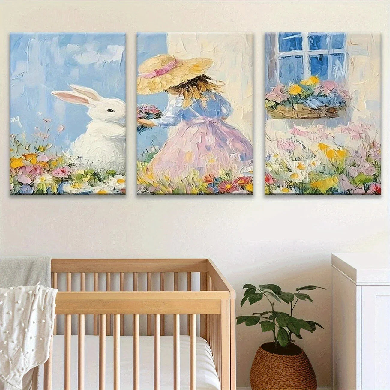 3pcs Vibrant Playful Lady Colorful Flowers Metal Print Ready to Hang Art