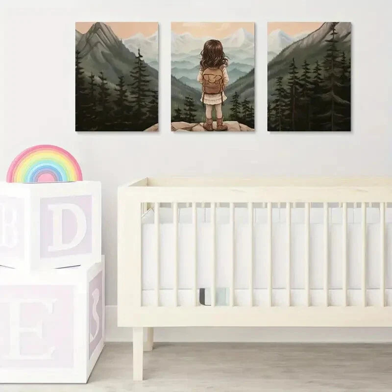 3pcs Watercolor Mountain Landscape, Metal Print Ready to Hang Art