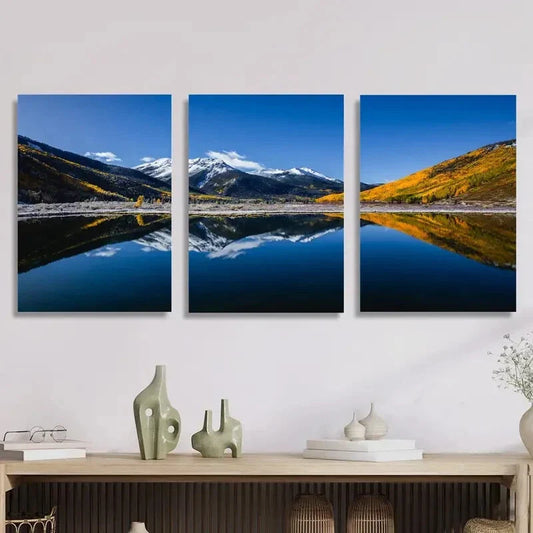 3pcs , Nature scenery, lakes, mountains, forest Metal Print Ready to Hang Art