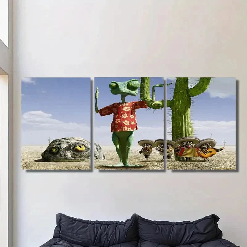 3pcs Vibrant Cactus and Turtle Metal Print Ready to Hang Art