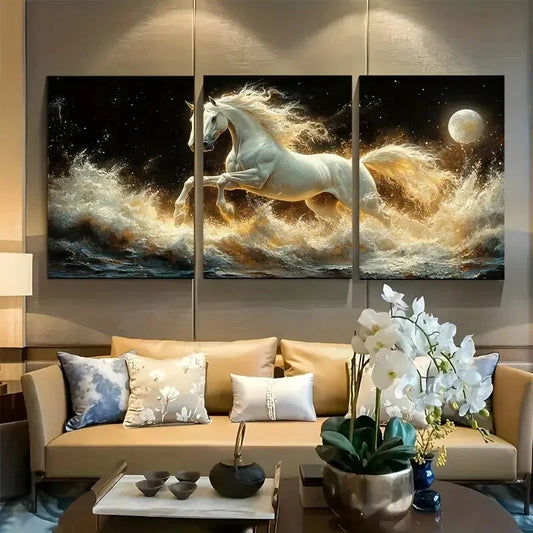 3pcs Dreamy Fantasy White Horse Metal Print Ready to Hang Art