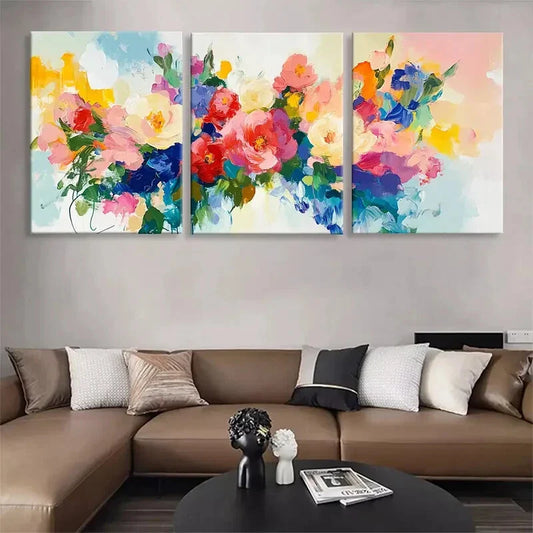 3pcs Watercolor Floral Paintings in Pink Blue Metal Print Ready to Hang Art