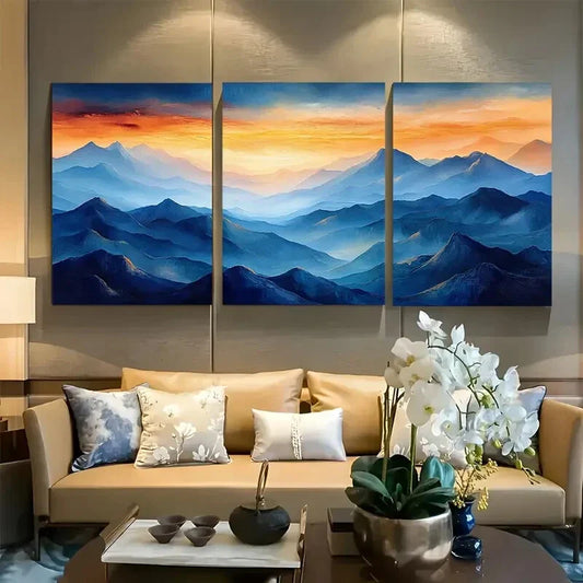 3pcs Abstract Impressionist Mountains Metal Print Ready to Hang Art