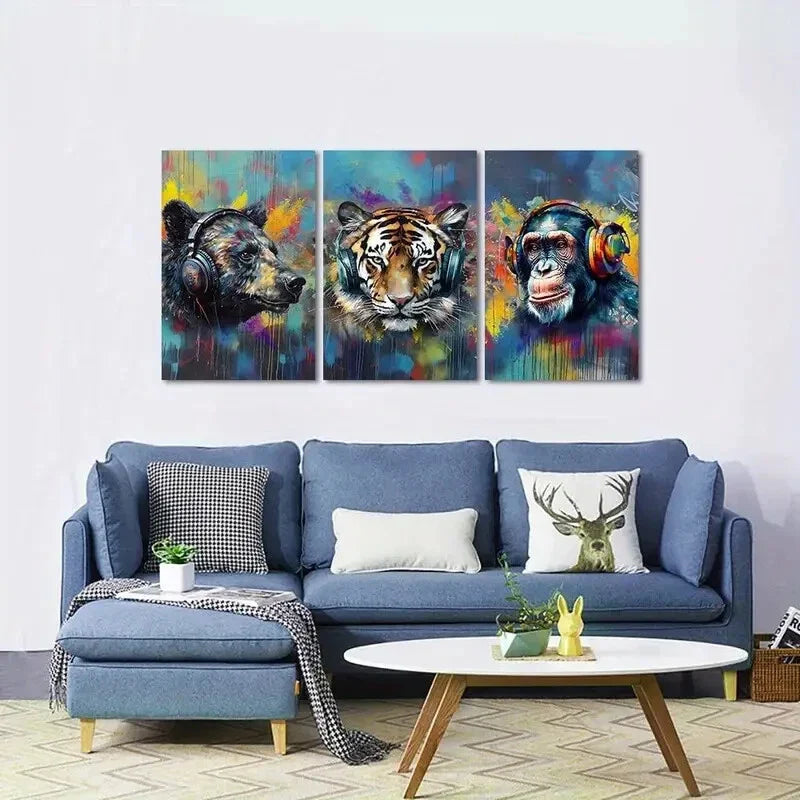 3pcs Funny Animal Poster Pop Street Metal Print Ready to Hang Art