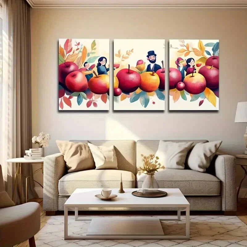 3pcs Vibrant Leaves and Apples Wall Art Set Canvas Framed 40x60cm - High Quality Print 100% Australian Made Wall Canvas Ready to Hang
